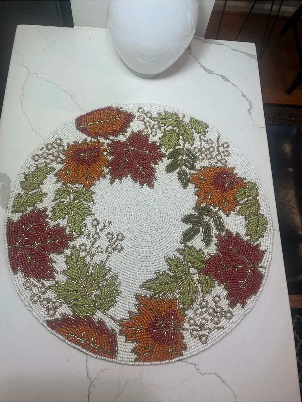 Tahari FALL LEAVES Beaded Placemat Charger 14” Multicolor Fall Thanksgiving NEW